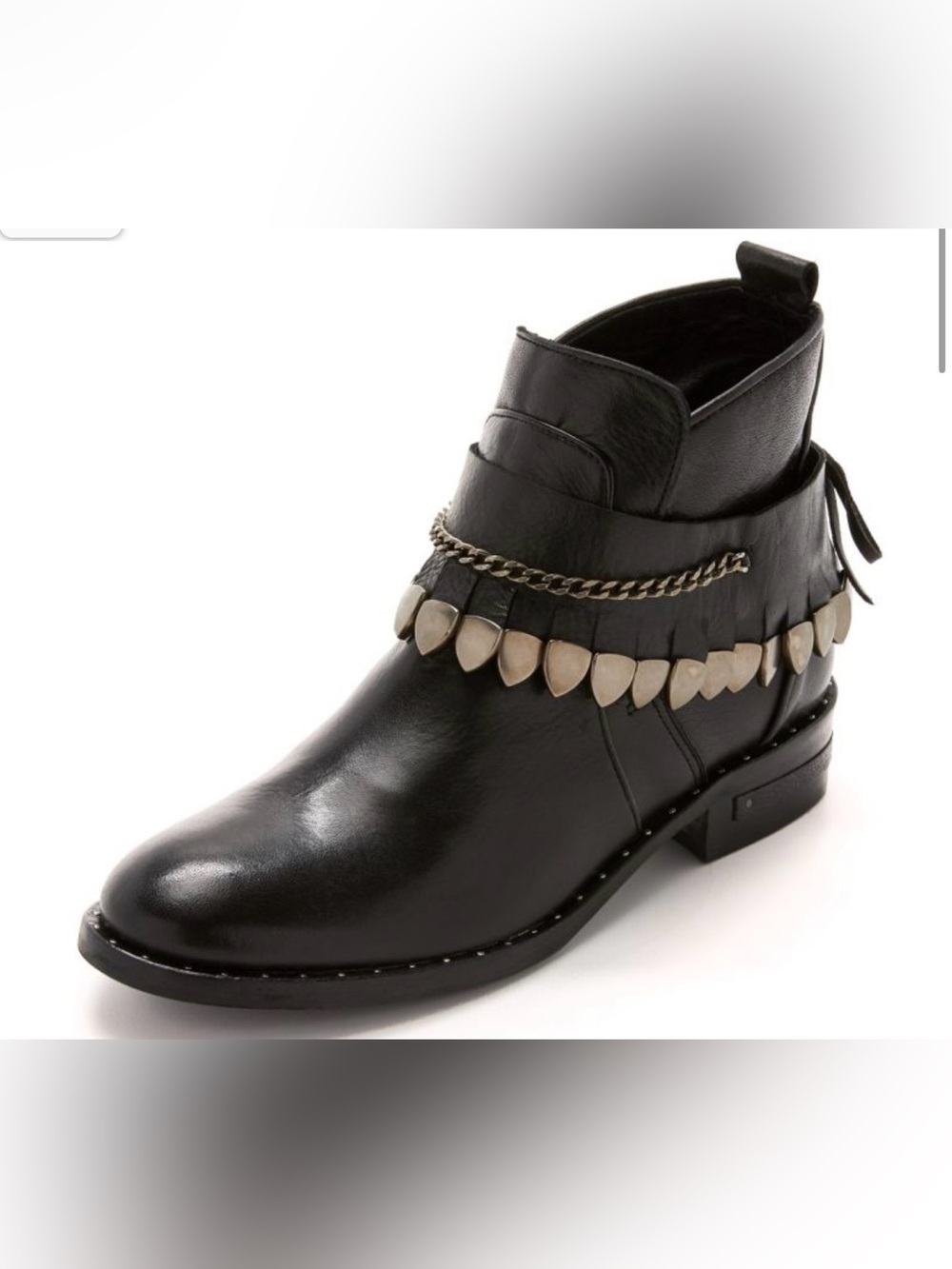 Freda Salvador Star Bootie — Black Leather — Silver Chain & Stud Detail - size 8 - Picture 2 of 11